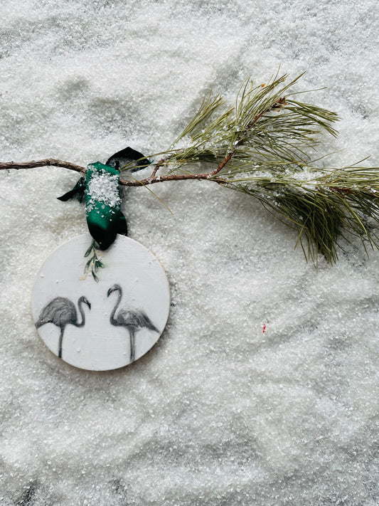 Mistletoe Kisses Christmas Ornaments - Flamingo