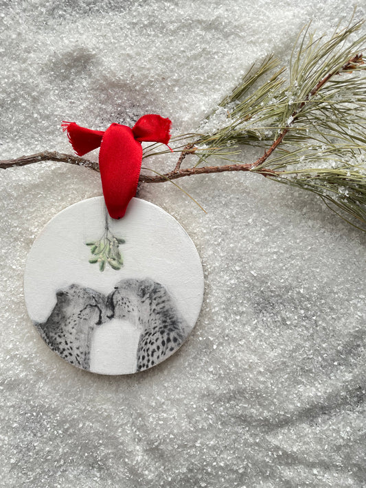 Mistletoe Kisses Christmas Ornaments - Cheetah