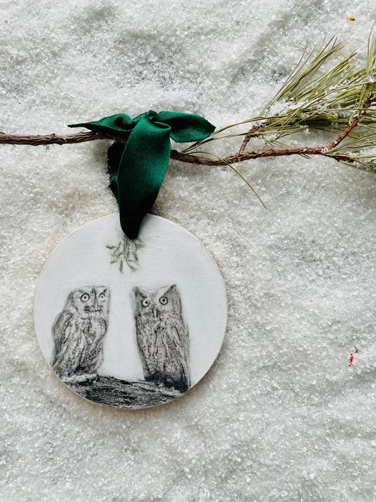 Mistletoe Kisses Christmas Ornaments - Owl
